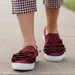 Tennies ruffle maroon suede platform flat - 7.5
